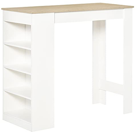 HOMCOM Bar Table, Breakfast Bar with 4-Tier Storage Shelf, Natural