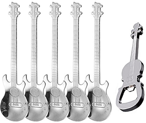 PBIEHSR Cucchiaini da caffè per Chitarra, Dessert in Acciaio Inox Cucchiaio da Musicale chitarre Utensile da Cucina Carino per tè Dessert Drink (d'argento-A)
