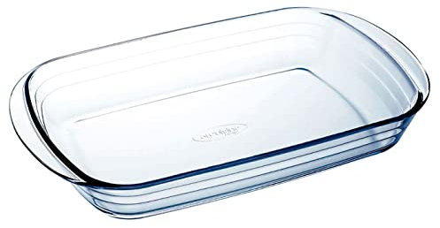 Tradineur - Fuente para horno rectangular - Fabricado en Vidrio - Apto para microondas, congelador y lavavajillas - 2,6 Litros - 5,5 x 35 x 22 cm