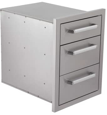 Mayer Barbecue Dreifachschublade Schublade für Outdoorküche Einbaumodul Außenküche Edelstahl, 41,8 x 52 x 54,6 cm