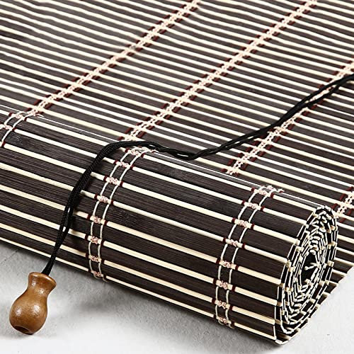 Schwarz Bambus Rollo Natürlicher Retro Bambus Vorhang Lichtfilternde Bambusrollo UV-Beständige Jalousien, Schlafzimmer, Büro, Küche (140×140cm)