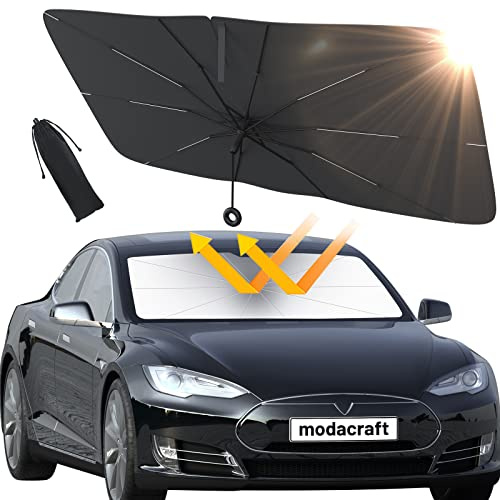 Auto Sonnenschutz Frontscheibe, modacraft UV-Schutz Sonnenschirm Wärmeisolierter Zugringgriff Windschutzscheibe Innen Schnelles Entfalten und Falten Sonnenblende für die meisten Autos SUV MPV LKW