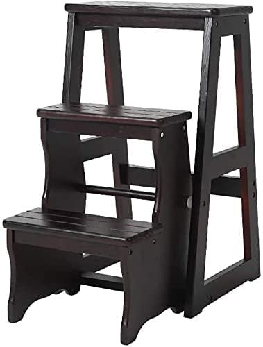 CHEMYO Indoor-Kletterhocker, Leitern, Klapptrittleiter 3-Stufen-Hocker Tragbarer Kleiner Leiterstuhl Leichter Mehrzweck (K Walnut 3 Layer)