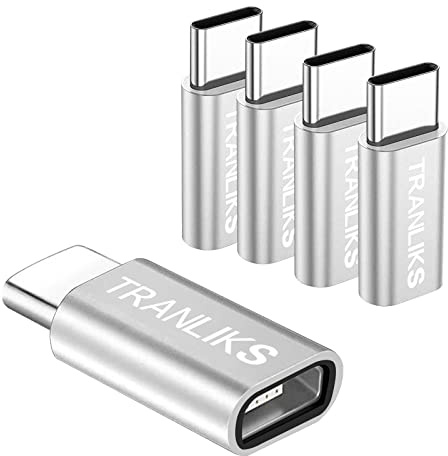 TRANLIKS Adaptateur Micro USB Femelle vers USB Type C Male Connecteur Support Charge & Sync (5 Pezzi Argent)