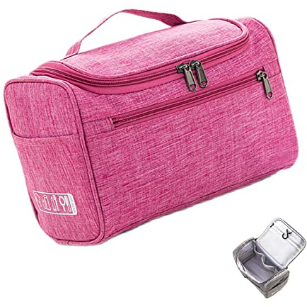 Kulturbeutel Kulturtasche zum Aufhängen Groß Kosmetiktasche Waschtasche | Wasserdichte für Damen Herren für Reise Camping Urlaub (Rosenrot)
