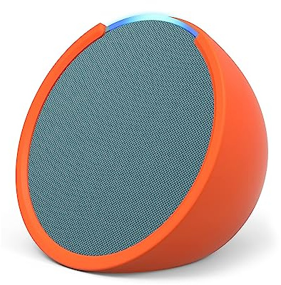 Echo Pop | Kompakter und smarter Bluetooth-Lautsprecher mit vollem Klang und Alexa | Blaugrün + „Made for Amazon“: Sleeve für Echo Pop (2023er Version), Orange