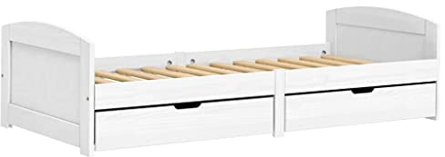 vidaXL Tagesbett, Gästebett mit 2 Schubladen, Sofabett Holzbett Latten-Design, Bettgestell Schlafsofa für Schlafzimmer Wohnzimmer, Weiß 90x200cm Massivholz Kiefer