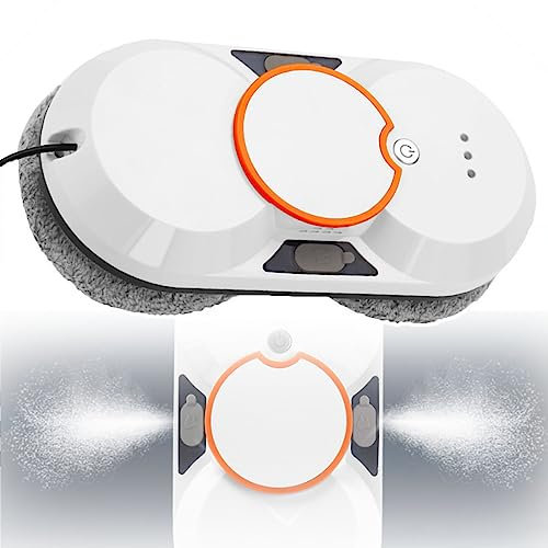 Robot Lavavetri,Pulizia Intelligente Del Vetro Doppio Getto D'Acqua Robotico/Telecomando,5600pa Rondella Alimentata Per Tavolo Alte Finestre Soffitto Magnetico Automatico, Esterno Interno,White