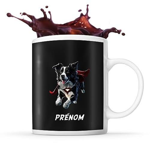 Planetee Tasse Border Collie Super Héro Prénom Nom Personnalisable | Mug Café Thé Idée Cadeau Personnalisé Homme Femme Original pour propriétaire de chien
