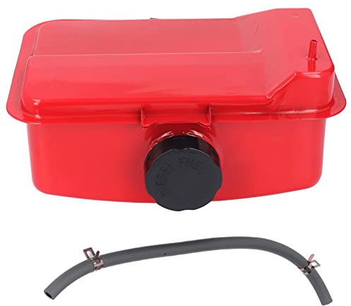 Topyond Tanque de Combustible Contenedor Combustible para Corte de Carreteras de Hierro Rojo de 5.5 Litros con Tubo de Aceite, Tanque de Aceite de Gasolina para 186F 188F 192F 195F | Conjunto de tanque de combustible ligero y estable para corte de carreteras, con manguera de aceite