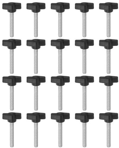 QUARKZMAN 20 Stück Rändelschrauben mit T Flügelknöpfe M6 x 45mm Kunststoff T-Kopf Gewindebolzen Klemmschraube Flügelschraube Haltegriffe 27mm Klemmknopf Daumenschrauben für Maschine, Schwarz