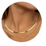 Finrezio Gold Kette für Damen - 14K Vergoldet, Schlangen Choker, Edelstahl Fischgräten Kette, Verstellbar - 14/15/16 (L)