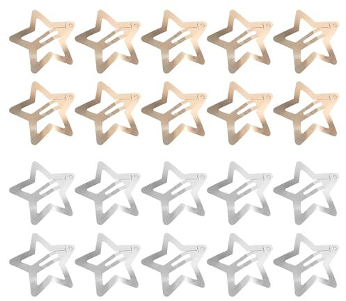 KRYMSON 20 Stück Stern-Haarspangen, Damen-Haarspangen, Haarschmuck-Set, Schnapp-Haarspangen, Metall-Haarspangen, Styling-Zubehör, Y2K-Mädchen-Haarspangen (Silber, Gold)