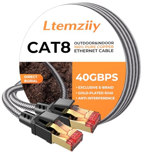 Ltemziiy Cat 8 Lan Kabel 30meter,Hochgeschwindigkeits Gigabit Lan Kabel,Rj45 S/FTP Geschirmtes Internet Patch Kabel für PS5/4 Router Modem Laptop