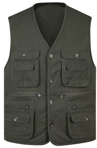 KBOPLEMQ Herren Outdoor Anglerweste mit Taschen Schnelltrocknend Weste Freizeit Atmungsaktiv Weste Herren Sommer Anglerweste Jagd Fotografie Camping Westen Arbeit Reise Ärmellos Jacke