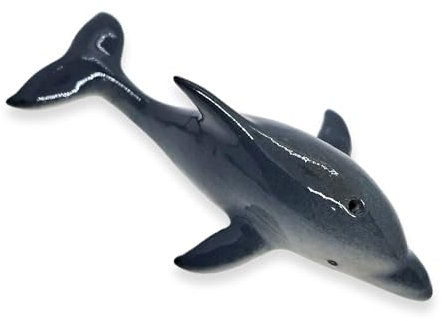 WitnyStore Kleine Delfin-Figur, 6,3 cm lang, gerade, blau, Miniatur, handbemalt, Keramik, Schweinswal, Fisch, Meeressäugetier, Meer, Ozean, Tiere, Porzellan, Ton, dekorative Sammelfiguren,