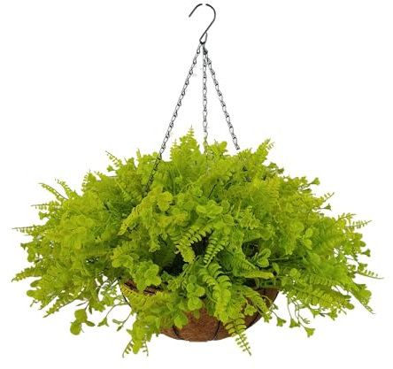 AFLORSHOPE Cestas colgantes con planta de helecho, hierba persa artificial en cesta para decoración al aire libre, cestas de flores colgantes y planta de helecho para decoración de jardín, patio,