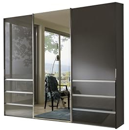 WIEMANN Schwebetürenschrank Kleiderschrank Schlafzimmerschrank 300cm breit, mit Schubladen, Glas Havanna, mit Spiegel, Höhe 217cm, Malibu
