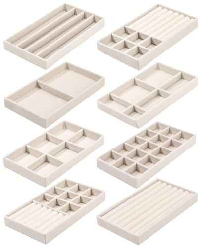 dusaniyali 8 Stück Schmucktablett,Schmuck Organizer Schublade,Schmuckaufbewahrung Schublade Jewelry Organizer Pax Organizer für Aufbewahrung und Präsentation(Beige)