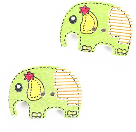 Hrlace Kinderknöpfe 25 x 18 mm 2 Löcher Holz Cartoon Tiere Knöpfe Elefant knöpfe bunt zum basteln Vintage Bedruckt Nähen Knopf Buttons zum Nähen,Scrapbooking,Basteln,Handarbeiten Grüne 50 Stück