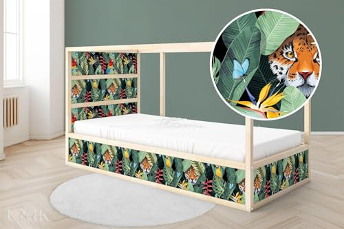 Unik Nordic Aufkleber für IKEA KURA Hochbett, Dschungel Muster 5-Sticker-Set Unten, Bettaufkleber, Sticker für Kinderbett, Möbelfolie fürs Kinderzimmer, Bettfolie für Kinder