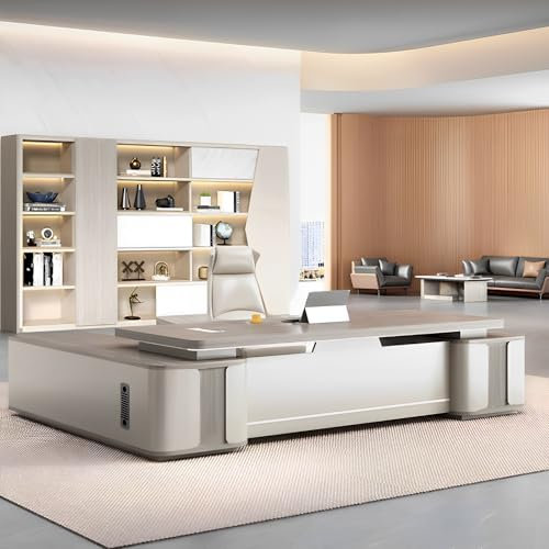 JATBFCC Computertisch, Chefschreibtisch, L-förmiger Schreibtisch, Rückseite rechts, geeignet für Heimbüro, moderner Schreibtisch, Empfangstisch, Business-Möbel mit Ablagen (299,7 cm)