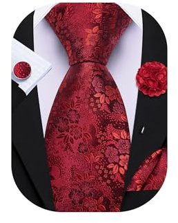 Barry.Wang Krawatte mit Blumenmotiv für Herren, Seidenkrawatte, Einstecktuch, Manschettenknöpfe, Set, formelle Hochzeit, Party, Business