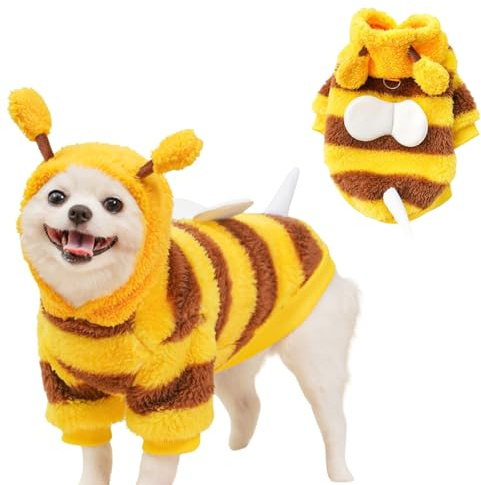 BT Bear Haustierpullover mit Kapuze, niedlicher Hund, warme Fleece-Kleidung mit D-Ring, Cosplay, Welpenpullover, Hunde-Wintermantel für Katzen, Welpen, kleine Hunde, Biene, Größe M