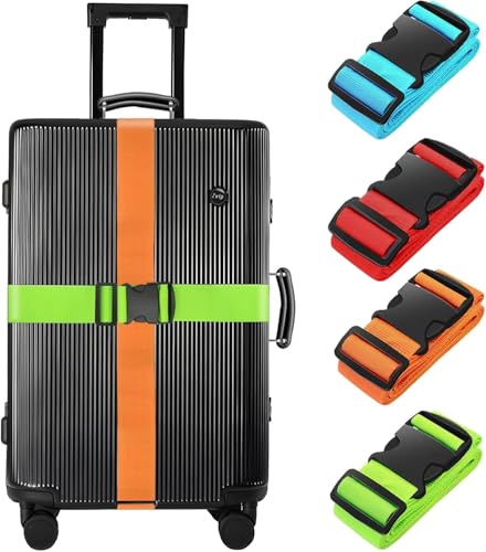 LEXICANMHS Koffergurte 4 Stück Set Farbig, 200cm Lange Kofferband Gurte,Gurtband für Koffer & Gepäck,Kofferband Auffällig,Luggage Strap(Blau+Orange+Rot+Grün)