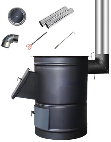 Generic Estufa de leña y pellets, Estufa de Cocina cilíndrica de Interior para calefacción, Cocina y Barbacoa - Negra (Tamaño: 40 * 50 cm)