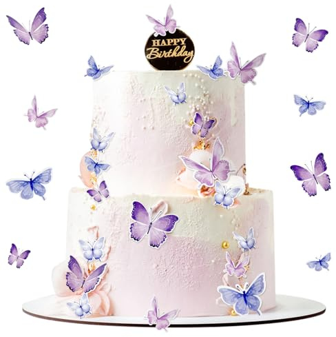 30 piezas de decoraciones de pastel de mariposa 3D, adornos de pastel de mariposa, adornos de cupcakes de mariposa para cumpleaños, bodas, fiestas, decoraciones de pastel, comida, fiesta (púrpura)