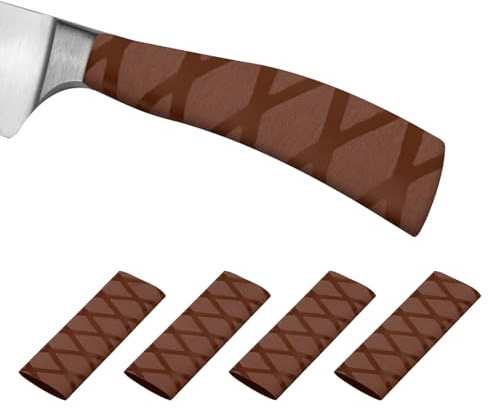 PATIKIL Funda Termocontraíble para Mango de Cuchillo de Corte 2.2x4.9, Paquete de 4 Envolturas Antideslizantes para Chef para la Gestión de Cuchillos de Cocina, Marrón con Patrón