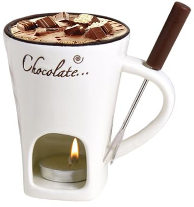 Fondue Pot Set - Ceramic Chocolate Fondue Cup Set, M-ini Fondue Mugs Gift Set with Forks, Melt Hot Pot Bowl Set for Cheese Chocolate Butter, Perfect for Parties & Desserts