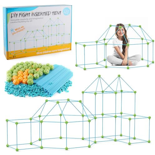 RATSTONE Höhle Bauen Kinder,Spielhaus Indoor,Konstruktionsspielzeug,Creative Forts,Höhle Bauen,132pcs,Enthält 88 Stäbe Und 44 Kugeln,132pcs,Lehrreiches Geschenk Für Kinder Im Alter Von 4 Bis 8 Jahren