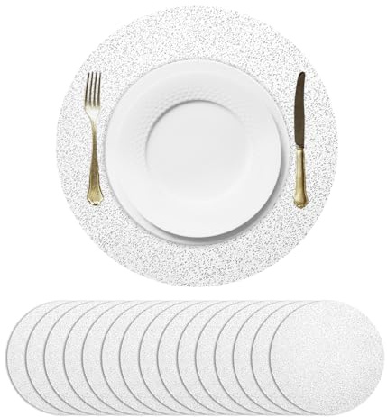 QUARKZMAN 16pz Stelle Argento Tovagliette rotondo Monouso 33cm/13 Sottili | Tovagliette da Tavola in Rete Pressata, in Lamina, scintillio Metallici, Decorative, per Feste