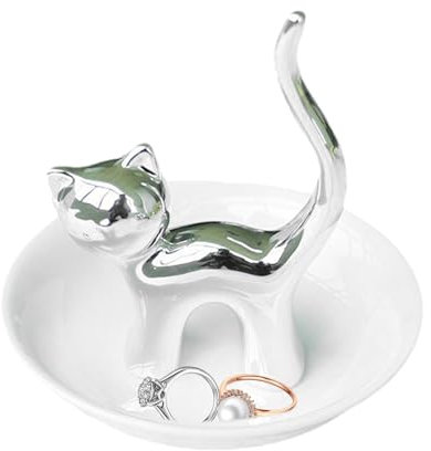Katzen-Schmuckhalter – Keramik-Ringschale, niedliches Schmucktablett | Tierschmuck-Display, dekorativer Ringhalter, einzigartiger Schmuck-Organizer, Schmuckständer, Geschenk für Frauen, Mädchen