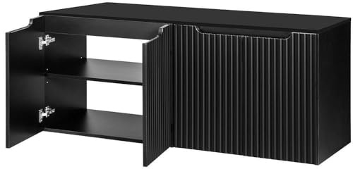 [en.casa] Mobile Sottolavabo Doppio NEWPORT da Parete a 4 Ante e Ripiano Mobile Pensile Sottolavandino per Bagno con Frontali Decorativi 160x60x40 cm - Nero