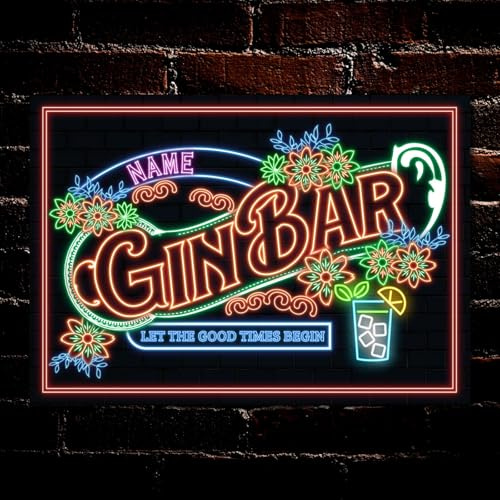 PERSONALISED Gin Bar Classic Metal Plaque Wall Door Signs Neon Effect Decor Plaque