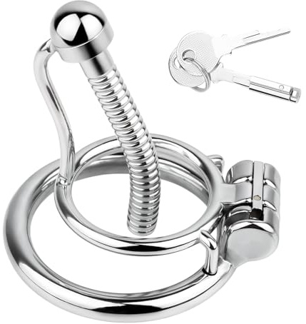Crysore Keuschheitskäfig Herren mit Verstecktem Schloss, Harnröhrenstab und Rutschfestem Ring, Hohlem Design Peniskäfig, 304 Edelstahl Chastity Cage Sex Toy für Männer (40mm)