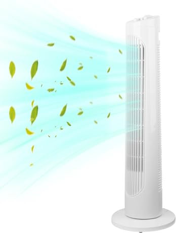 wowsubli 29 Ultra Quiet Tower Fan 50W Oscillating Floor Fan Energy Efficient with 3 Speeds Lightweight Indoor Cooling 20dB Noise Level Space-Saving Design (white)