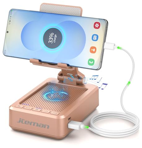 JTEMAN Regalo per uomini e donne, supporto per telefono con altoparlante Bluetooth e funzione di ricarica, supporto di ricarica pieghevole per telefono, idea di compleanno, gadget tecnologici per la