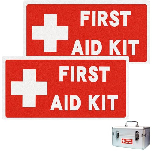 2 Stück Erste-Hilfe-Schild-Aufkleber für Zuhause, Selbstklebende, Wasserdichte Erste Hilfe Aufkleber, für Erstes-Hilfe-Kästen, Auto, Schule, Büro oder Geschäft (16 x 8 cm)