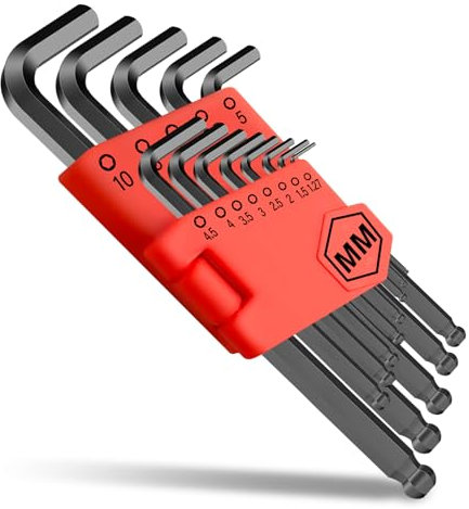 CNMTCCO Innensechskant Satz, 13 tlg mit Kugelkopf, Profi Innensechskantschlüssel Set, 1.27-10mm Sechskant Satz, Winkelschlüssel rostfrei, Sechskant Schlüssel-Set in stabilem Klapp-Halter