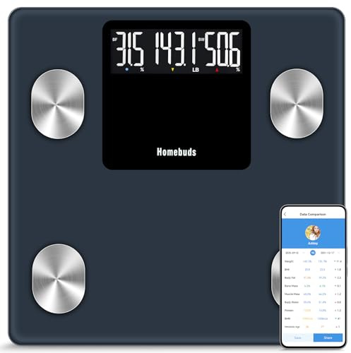Homebuds 39st/550lb Smart Scales for Body Weight, High Precision by Bathroom Scales Professional Factory SINCE 2001, Free App Sync 13 Body Composition with BMI and Body Fat, Grey