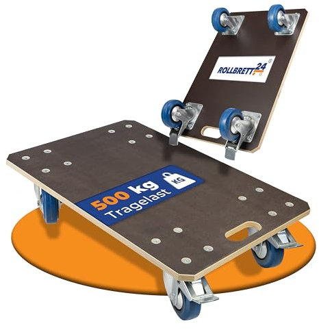 Rollbrett24® Expert – Transportroller 60x40 cm – 500 kg Traglast – 360° kugelgelagerte Rollen & rutschhemmende 15 mm Siebdruckplatte – Robustes Rollbrett für Profis