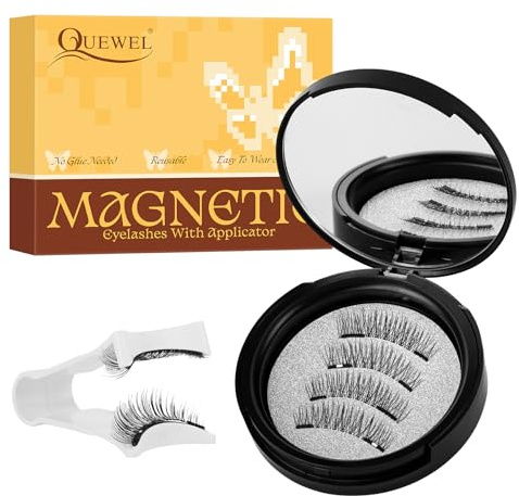 QUEWEL Magnetische-Wimpern Set, 1 Paar Magnet-Wimpern mit Applikator, kein Kleber erforderlich, einfach anzubringen und zu entfernen, wiederverwendbare Magnetische Wimpern natürlicher Look (DH02)