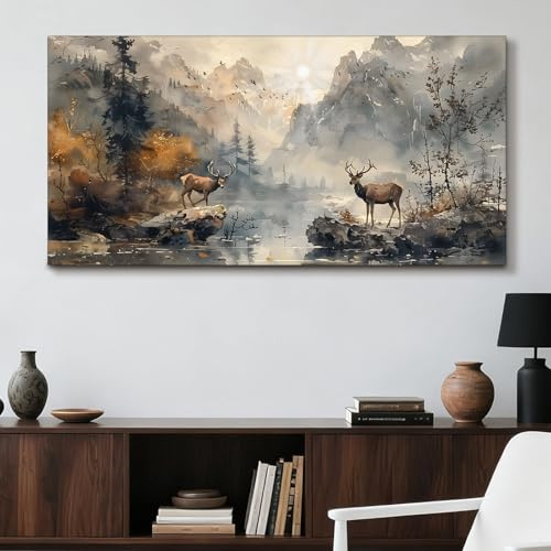 JHHUAMO Leinwandbild Groß 73x146 cm XXL, Modernes Wohnzimmerdekorgemälde mit Bergblick, Wanddeko Schlafzimmer Gemälde Desktop Badezimmer Büro Zimmer Esszimmer