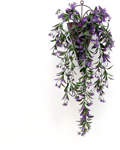 JinweiS 2 fiori artificiali rampicanti, per Natale, in plastica, da appendere, piante di edera finta, erba, viola