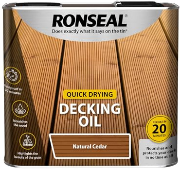 Ronseal | Quick Drying Decking Oil | Natural Cedar | 2.5L | RSLQDDONC25L| | Penetrating oil formulation enhances water repellency and weather resistance across exterior timber decking.