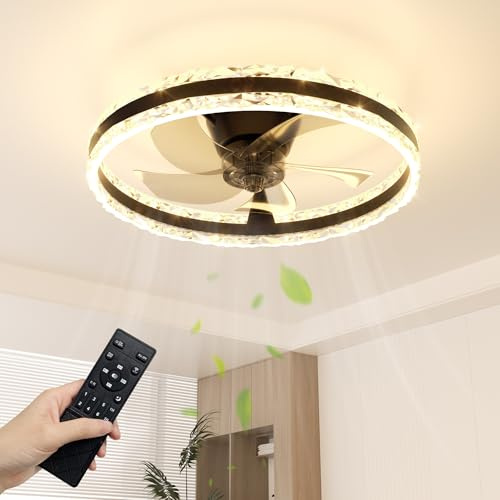 NIORSUN 50cm Black Ceiling Fan with Light, Ceiling Fan Light with Remote | 3000K-6500K Dimmable Fan Lights Ceiling for Bedroom,6 Speeds Light Fan Ceiling,Quiet Smart Modern LED Ceiling Fan with Lights